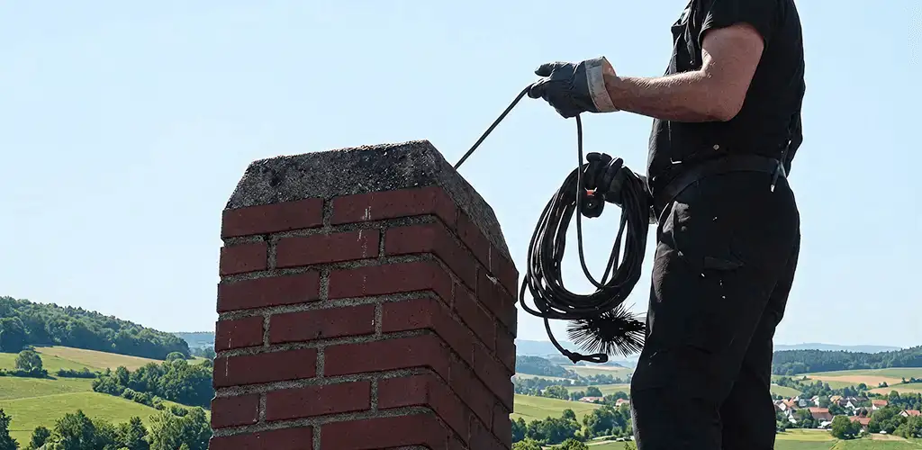Chimney sweep inspecting and cleaning a rooftop chimney in Fort Lauderdale, FL