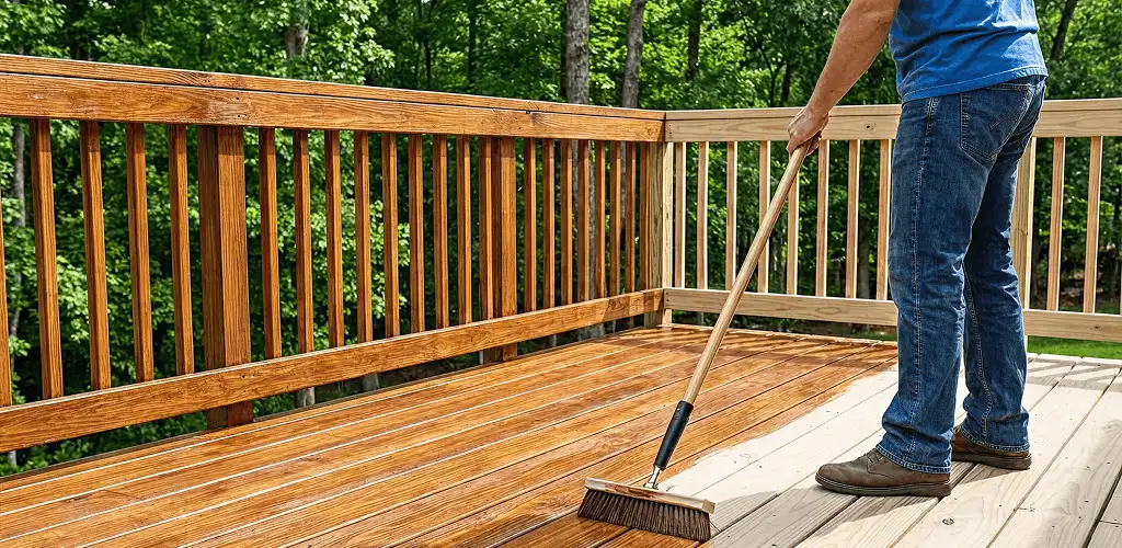Deck staining and sealing application on a wood deck in Fort Lauderdale, FL