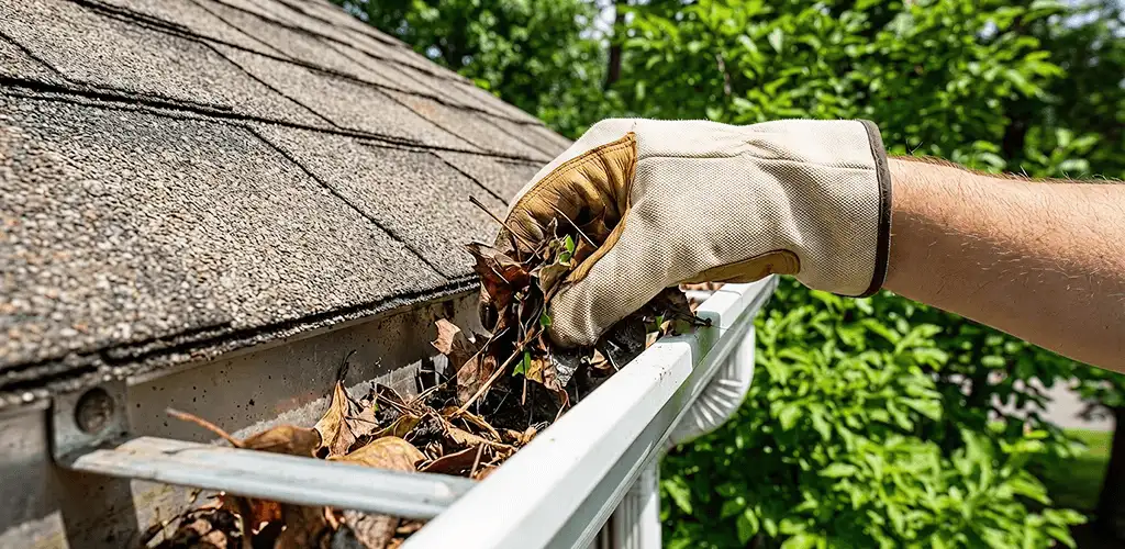 Gutter cleaning removing leaves and debris from roof gutters in Fort Lauderdale, FL