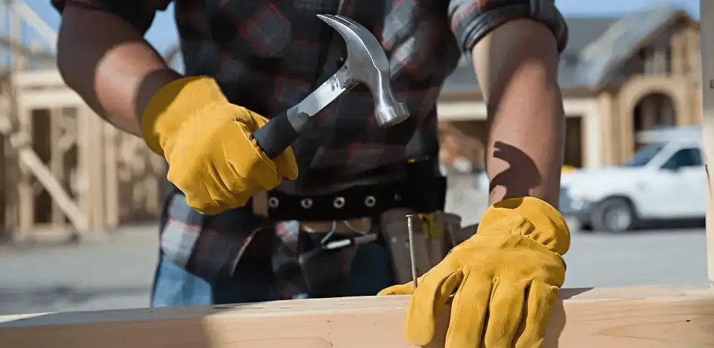 Handyman fixing wood trim with a hammer for home repairs in Fort Lauderdale, FL