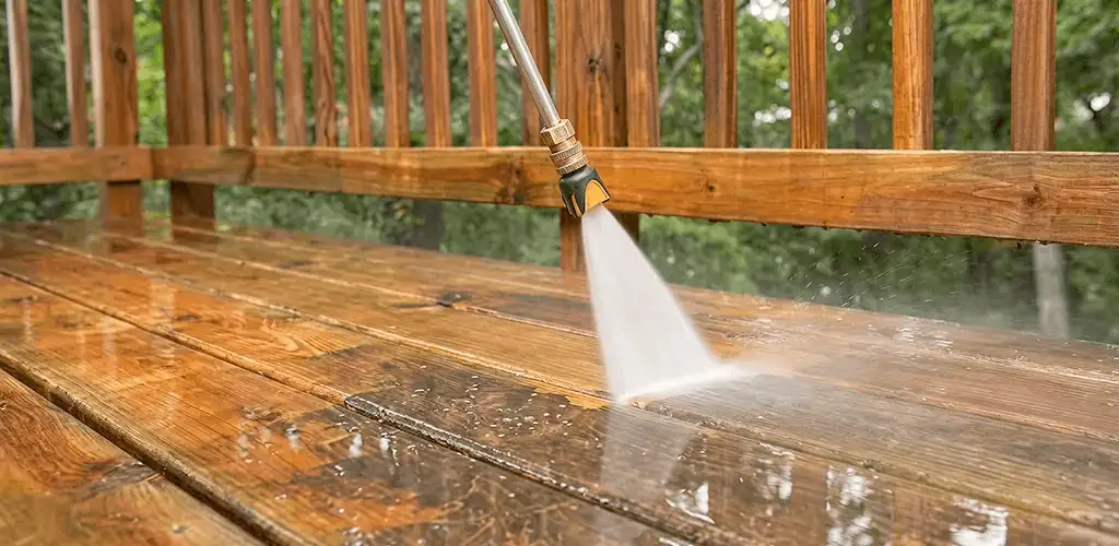 Pressure washing a wood deck to remove dirt and buildup in Fort Lauderdale, FL