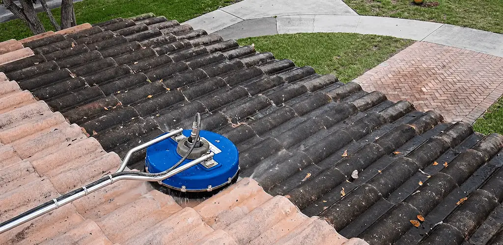 Roof pressure cleaning removing debris and buildup from roof tiles in Fort Lauderdale, FL